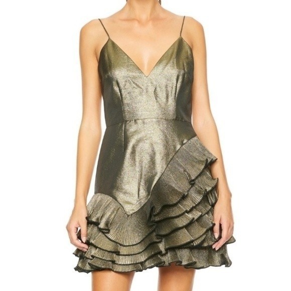 Talulah Dresses & Skirts - NWT La Maison TALULAH Golda Ruffle Gold Mini Dress M